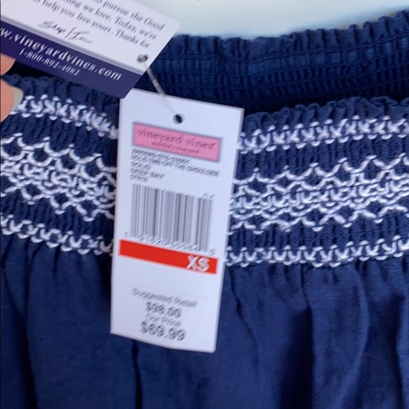 NWT VINEYARD VINES Off the Shoulder Top Navy XS - Picture 4 of 4